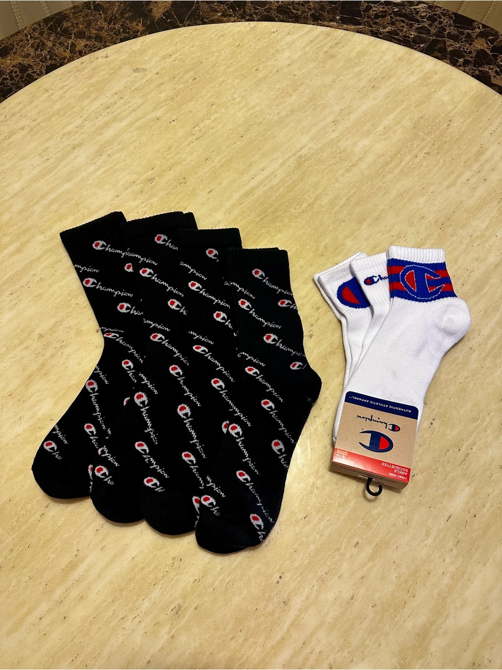 New Unisex Champion Black Logo Crew Socks & White Athletic Ankle Socks